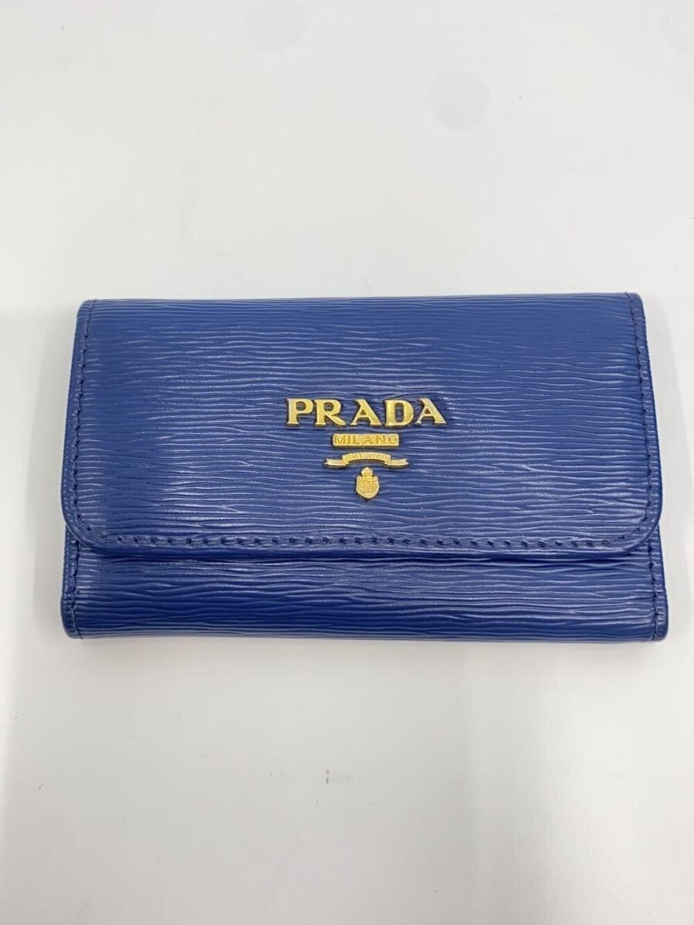 Prada Key Case Wallet Leather Navy Blue